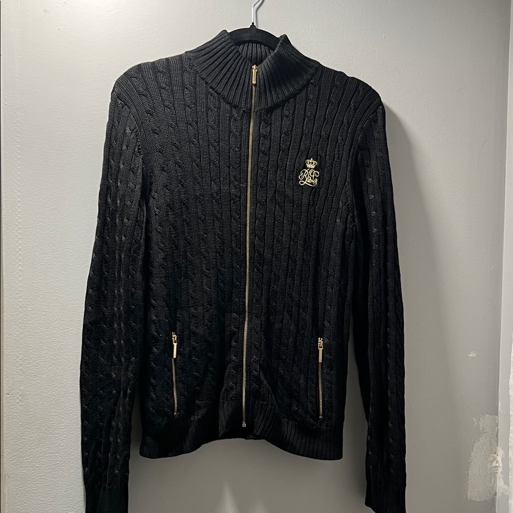Polo Ralph Lauren Black Zip-Up Sweater with Gold Details.   CAJA. # 3